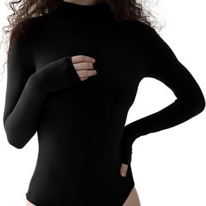 3/$20⚡️ PUMIEY Women's Long Sleeve Thong Bodysuit Mock Turtle Neck Going Out